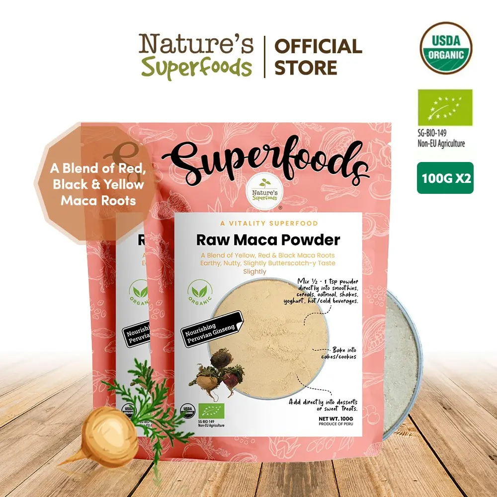 Bundle Deal: Nature's Superfoods Organic Raw Maca Root Powder | 100g Pack x 2 l Peruvian Ginseng l Energizing