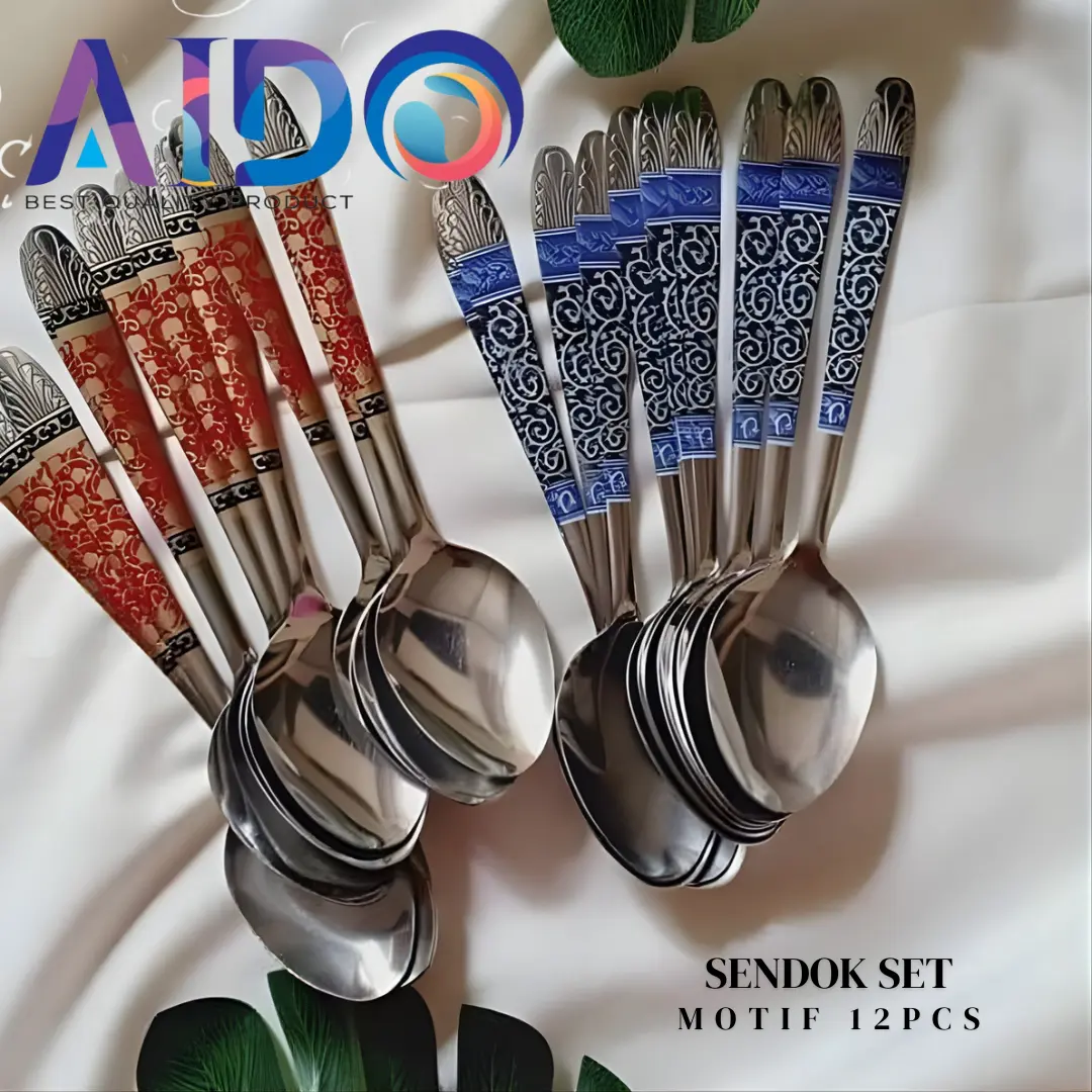 AIDO Sendok Makan Motif Batik Isi 12PCS Stainless Steel Tebal Anti Karat Kitchenware Mudah Dibersihkan Bahan Kuat Tidak Mudah Bengkok
