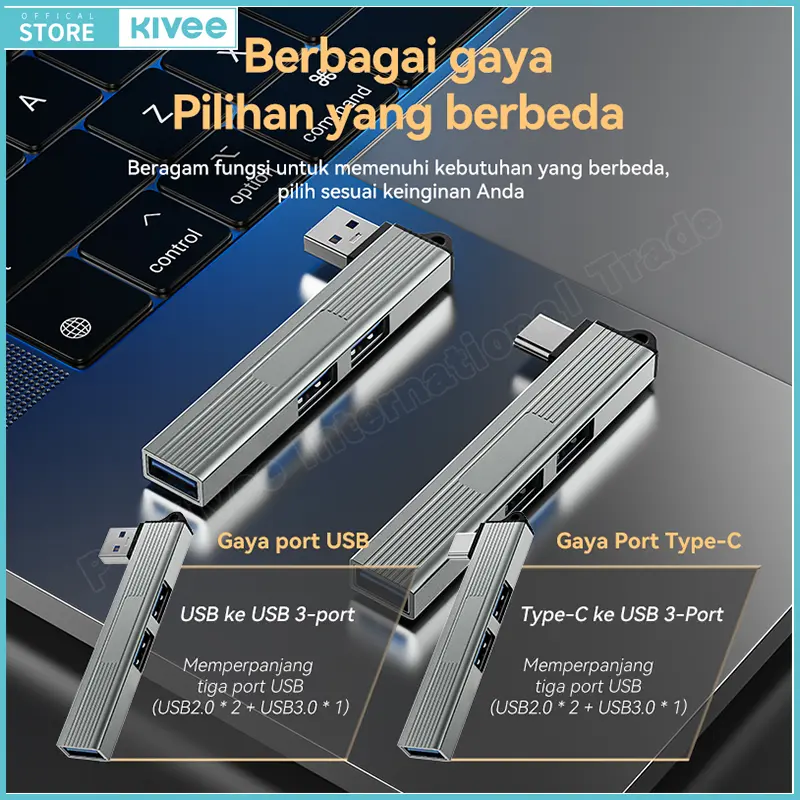 KIVEE 3 In 1 USB Splitter Hub Speed 5.0Gbps 3 Port USB Docking Station OTG USB 3.0/Type-C 3.0 To 3 USB For PC Laptop Notebook Aluminum alloy Card Computer