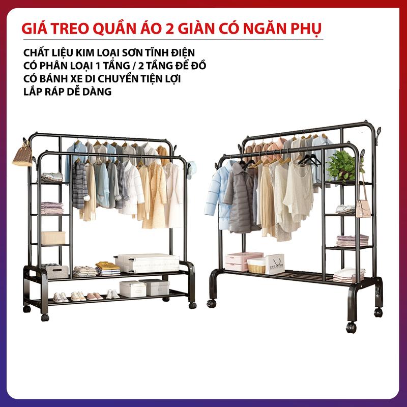 Giá Treo Quần Áo Có Bánh Xe Kệ Treo Quần Áo Bằng Sắt Sơn Tĩnh Điện Tiện Lơi Dễ Dàng Di Chuyển giant  reo