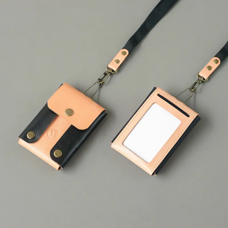 SOANC - Tuxedo Black Lanyard Name Tag ID Card Holder Kulit Sapi Asli 0
