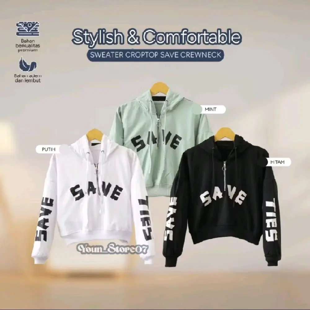 SWEATER CROPTOP SAVE CREWNWEK Fleece Wanita