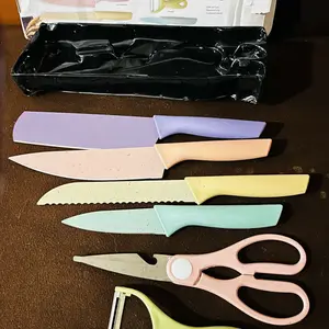 Pisau Dapur Set 6 in 1 Bahan Stainless Steel Knife Anti Lengket Isi 6 Pcs / Peralatan Masak