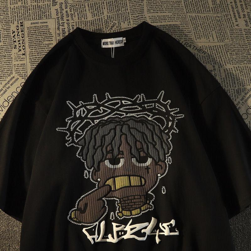 Áo Thun Ngắn Tay Chân Dung Hip Hop 100% Cotton Áo Unisex Dáng Rộng Phong Cách Instagram Mùa Hè 3