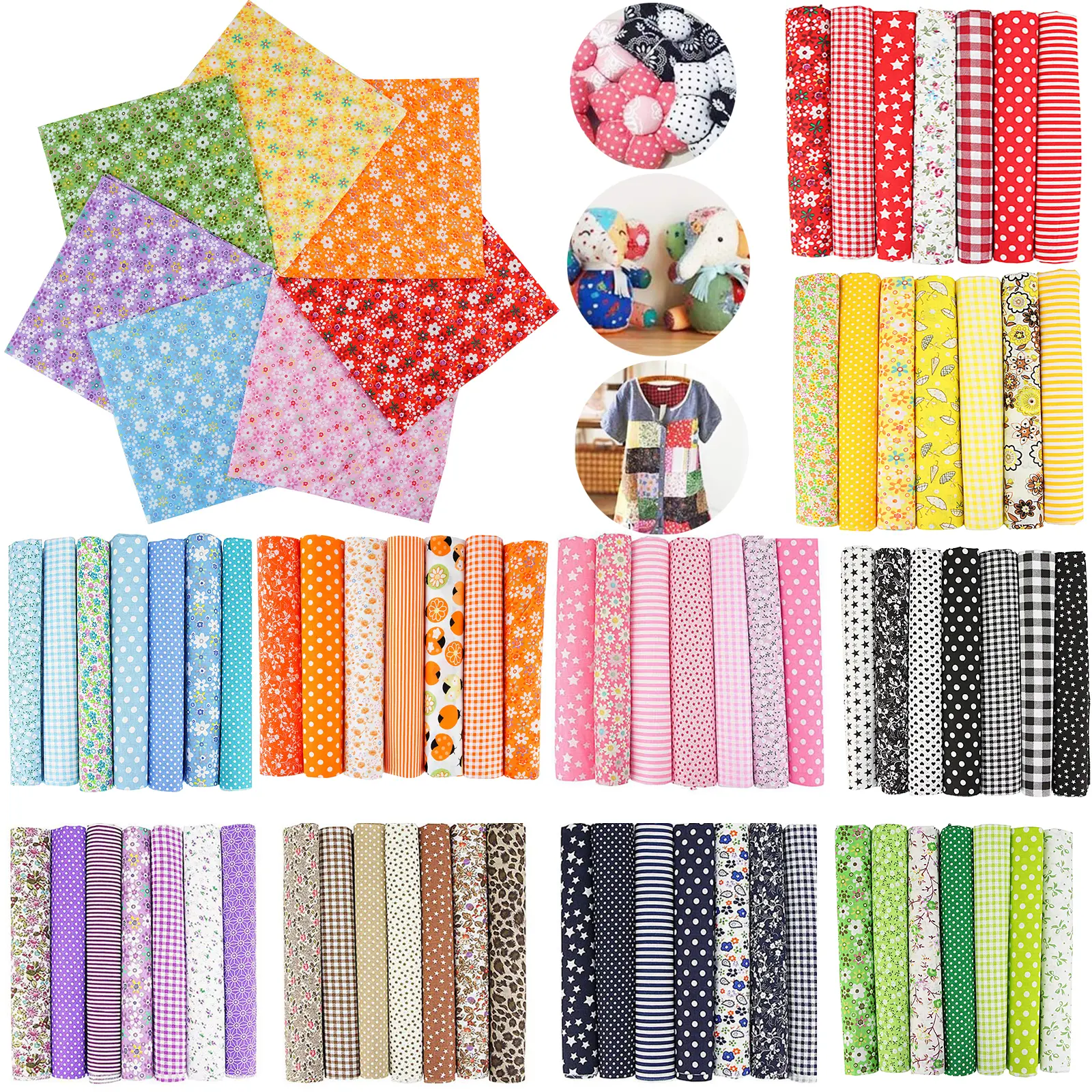 7Pcs Cotton Fabric Squares Bundle - Premium 20x20 Inch Fat Quarters for Quilting, Sewing & DIY Crafts - Soft Eco-Friendly Fabric Squares