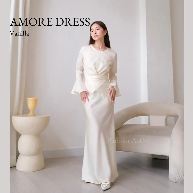 AMORE DRESS - Padaka Attire - Dress Bodycon Polos Fit Body Melayu Gamis Muslim Maxmara satin stitch violet Atasan Maxi Kondangan Pesta Lebaran Panjang 3