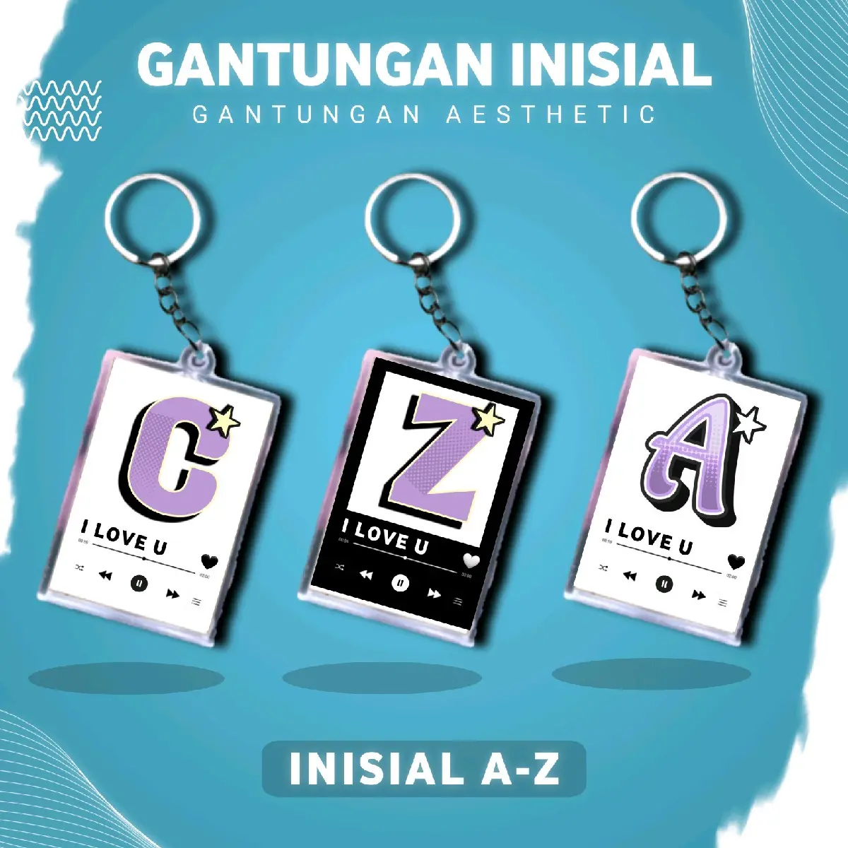 Gantungan Kunci Inisial Custom Huruf Aesthetic Ganci Spotify