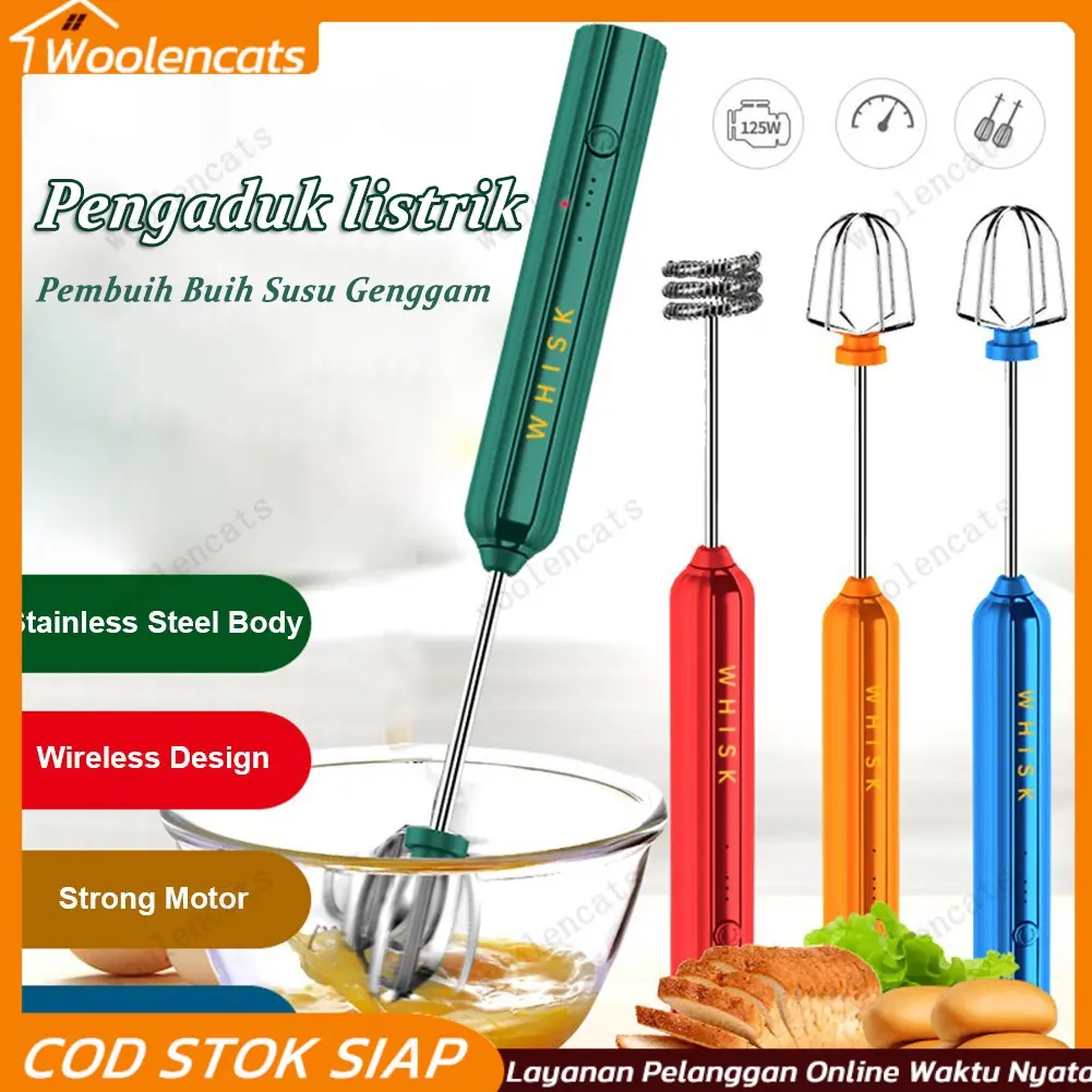 Pembuih Susu Pengocok Telur Handheld Blender Milk Frother Electric Mixer Portable Egg Beater USB Rechargeable