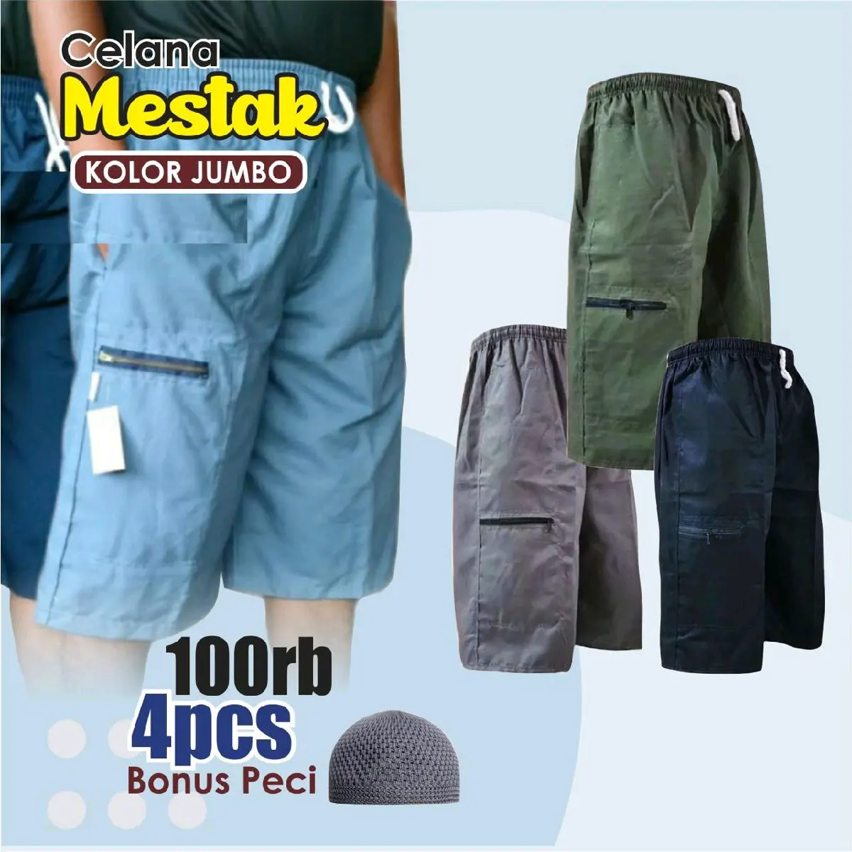 CELANA KATUN JUMBO 7/8 PAKET 4PCS KOLOR MISTAK BAPAK-BAPAK HARIAN KERJA SANTAI Pria Dewasa Tebal
