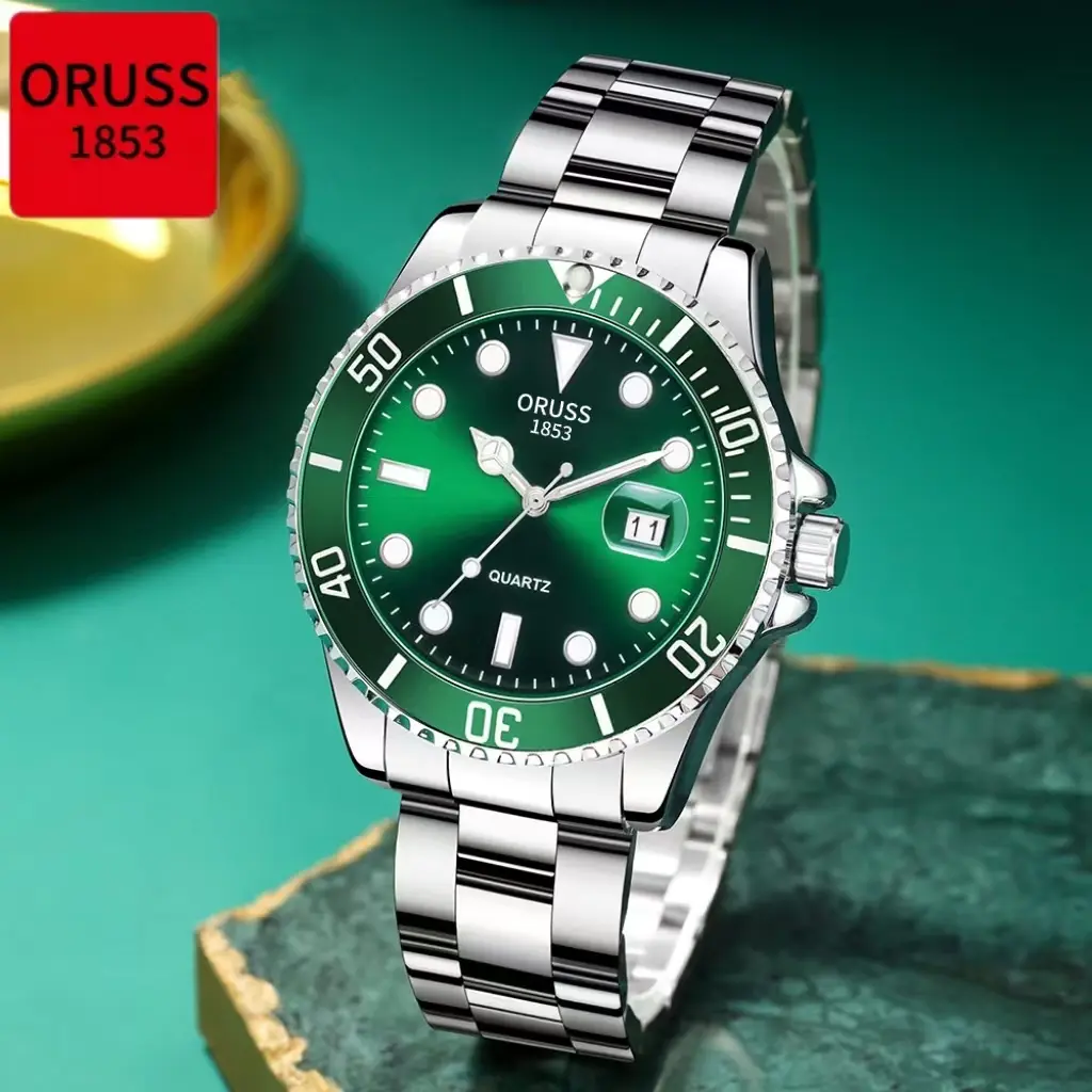 ORUSS Original Brand Men Luxury Stainless Steel Calendar Luminous Waterproof Silver/Gold Watch Analog Fashion Business Automatic Quartz Watch For Men