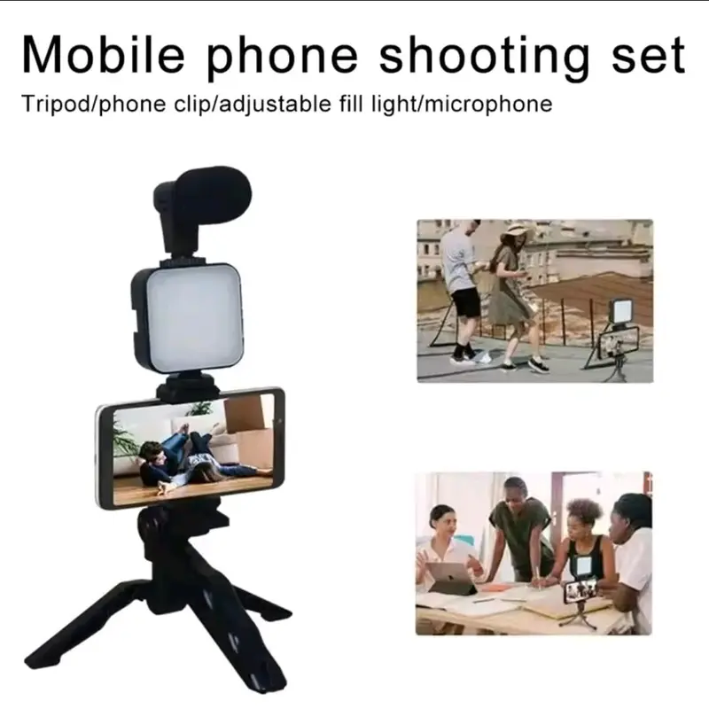 Vlogging Kit Tripod Mini Holder Alat Vlog Hp Lengkap Vloger Handphone 5 in 1 Item Led Light Phone Microphone Remote Bluetooth Kamera Lampu Wireless 5