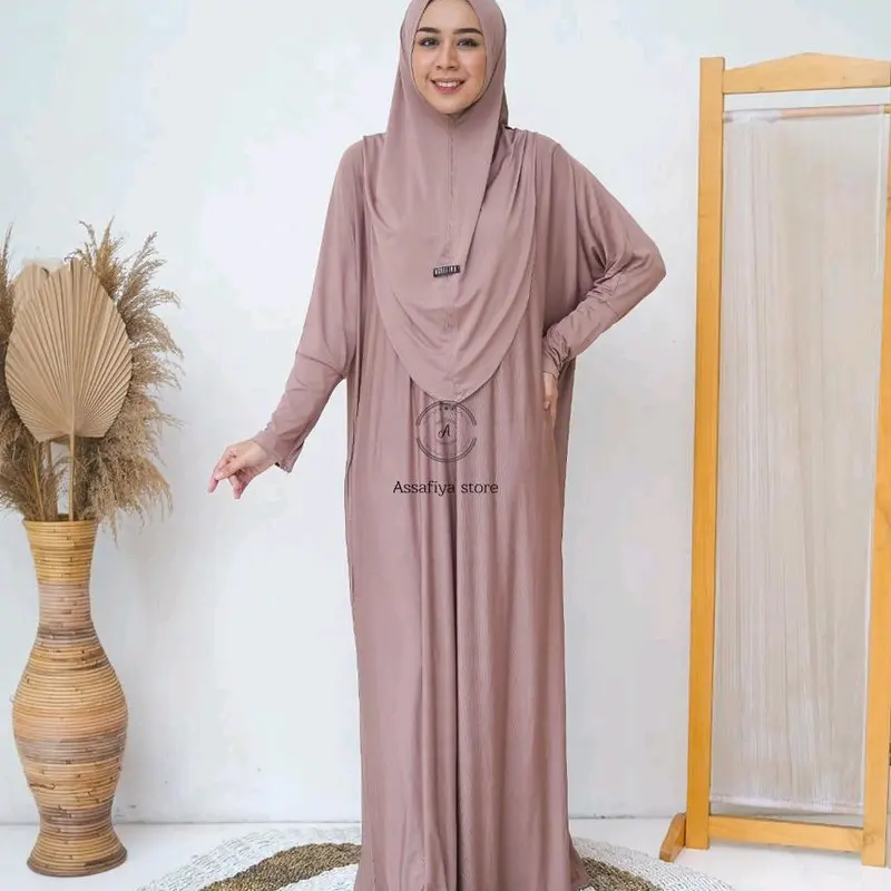 Abaya One Set Kerudung+Ciput Lengan Resleting Terbaru Casual Silver elegan xl 4