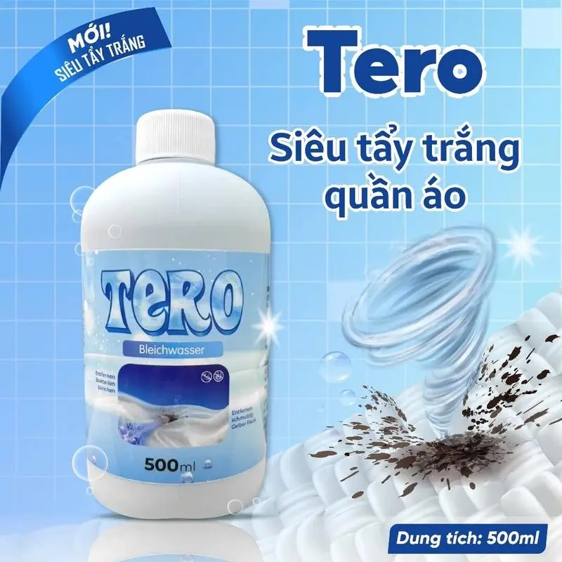 Tẩy Trắng, Tẩy Mốc, Tẩy Ố Bẩn quần áo Tero 500ml - Công nghệ sinh học an toàn cho da, không hư hại vải 0