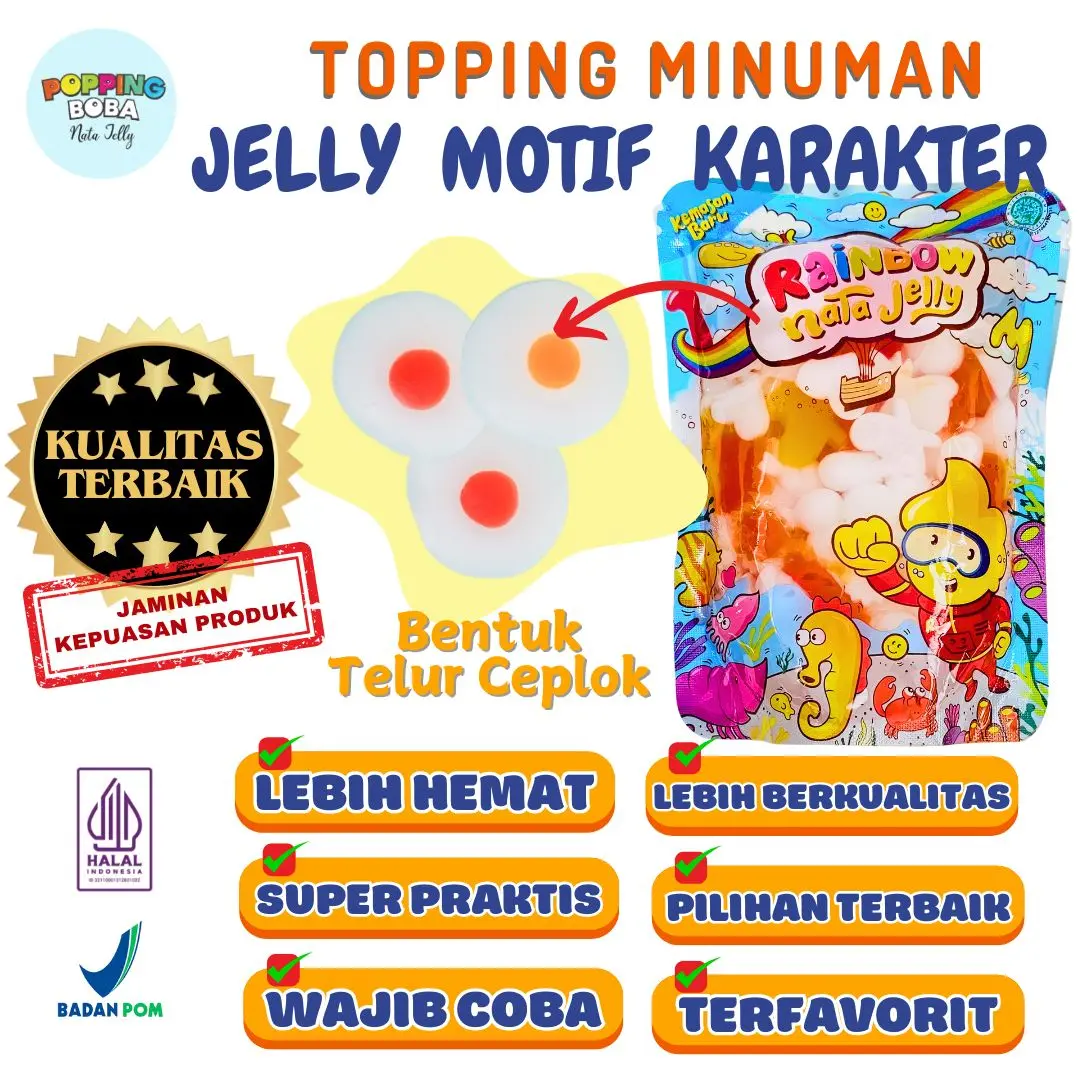 Jelly Motif Karakter Topping Minuman - Jelly Bentuk Telur Ceplok Cocok Untuk Semua Minuman | Popping Boba Meletus Pecah Dimulut Nata Jelly