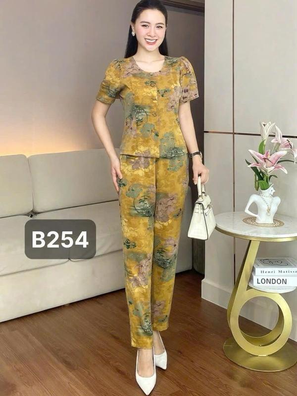 Minh Anh - Set Đồ Bộ Trung Niên Lụa Mango Loại 1 Cổ Tròn Dáng Quần Baggi Sang Trọng Thanh Lịch Chất Liệu Cao Cấp Mềm Mịn Freesize 45-70kg
