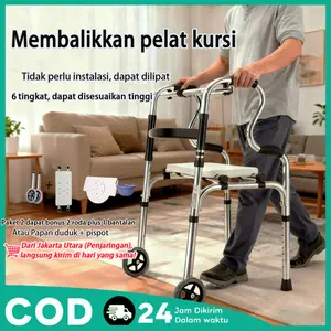 [TERLARIS] ALAT BANTU JALAN (Local delivery) Adult Walker Stainless Steel, Crutch, Cane, Tungkod for Elderly & Handicapped, Multifunctional Rehab Walker - Roda 4 Aman & Kuat + Toilet Seat & Urinoir, Praktis untuk BAB/BAK & Mandi