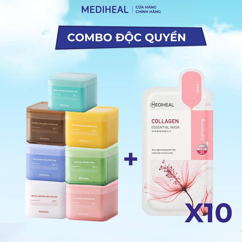 Combo Toner Pad + Hộp Mask Collagen Mask LÀM DỊU, PHỤC HỒI, CẤP ẨM, HỖ TRỢ LÀM SÁNG, SĂN CHẮC DA, TẨY TẾ BÀO