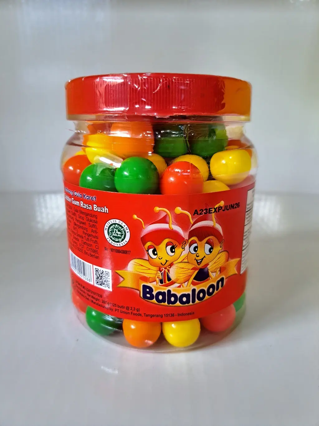 Babalon Permen Karet Rasa Buah 1 Ples Isi 125 Butir - Toples Bola