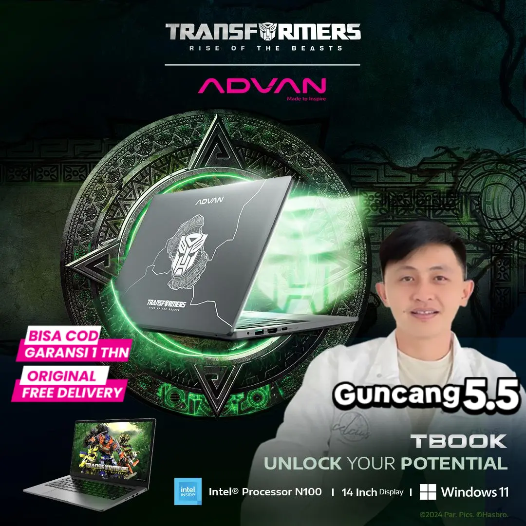 [Exclusive Rivel Sumigar] (FREE TAS) ADVAN TBOOK x Transformers Intel N100 4GB/128GB 14" HD Laptop Notebook Free Windows 11 Upgradeable