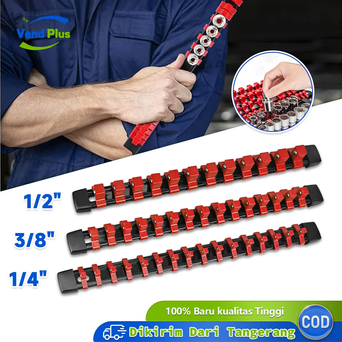 Tempat Socket Mata 1/2"/ 1/4"/ 3/8"  Socket Rail Tempat Kunci Sok Sock Holder Organizer Tool