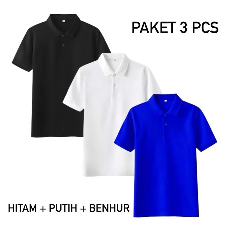 Paket 3 Pcs Kaos Polo Shirt Kerah Polos / Kaos Polo Pria Lengan Pendek / Kaos Seragaman 6
