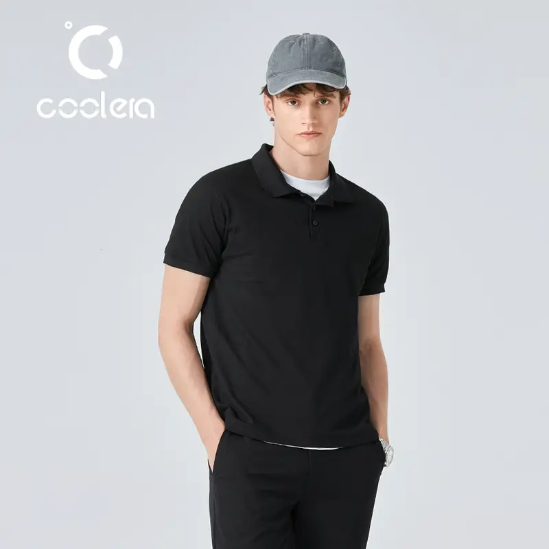 [AIRism]Coolera Polo Shirt Pria Polos Putih Lengan Pendek T shirt Hitam Katun Kaos 5