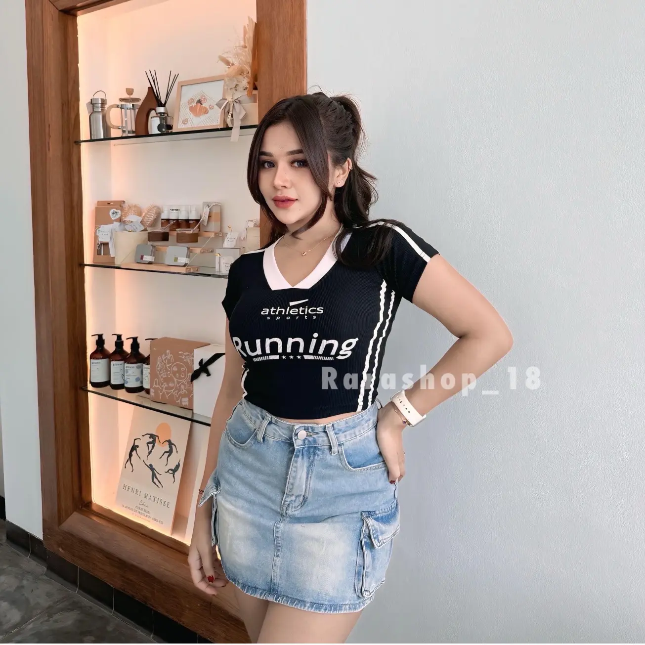 Running top Vneck croptop jersy rib Atasan wanita