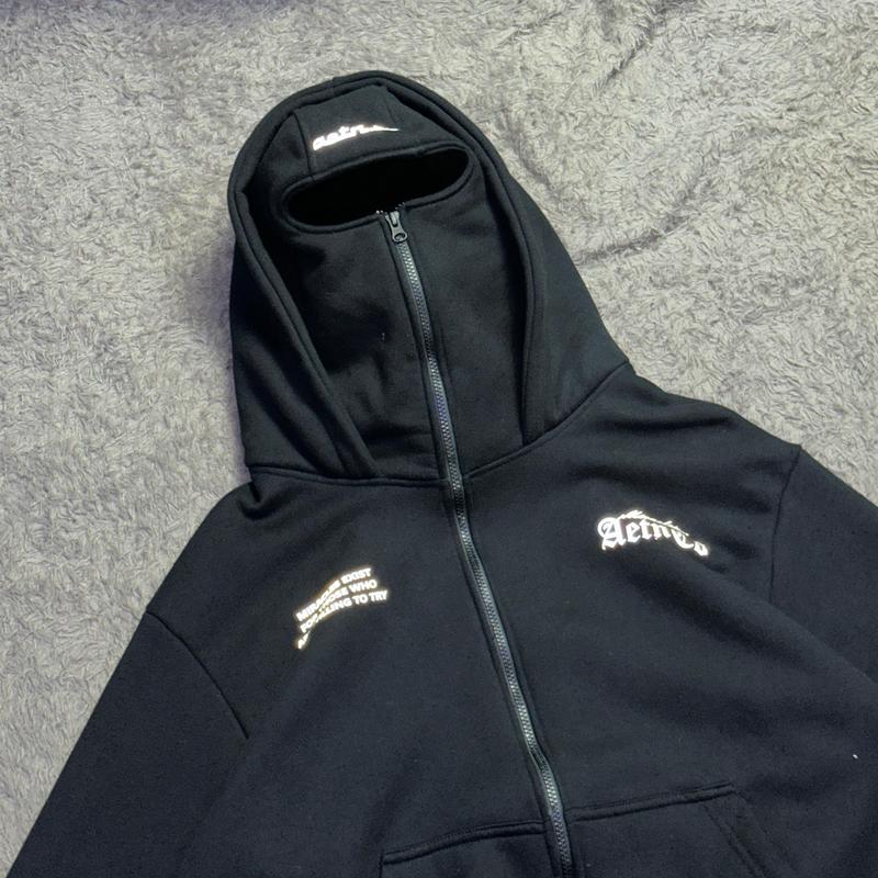 AETN - Balaclava Hoodie Zipper Boxy Miracles Black 375gsm Reflektif 2