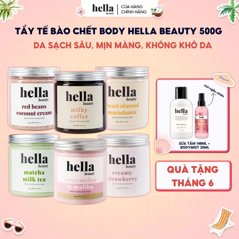 Tẩy Tế Bào Chết Body Hữu Cơ 500g Hella Beauty Dưỡng Body - Loại Bỏ Tế Bào Chết, Làm Sạch Da