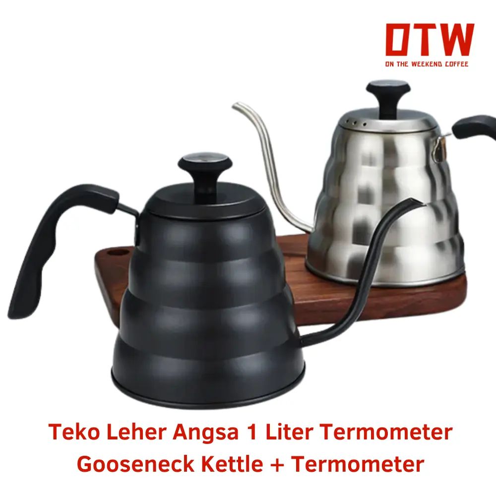 Gooseneck Kettle + Termometer 1 Liter Teko Kopi Leher Angsa Pour Over Kettle Thermometer 1L Dengan Termometer