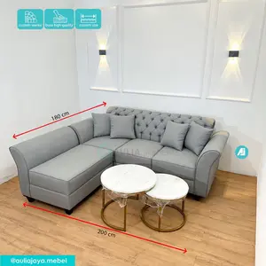 Sofa L Putus Kancing + Meja |  Sofa Cantik| Sofa Minimalis Bantal Furniture