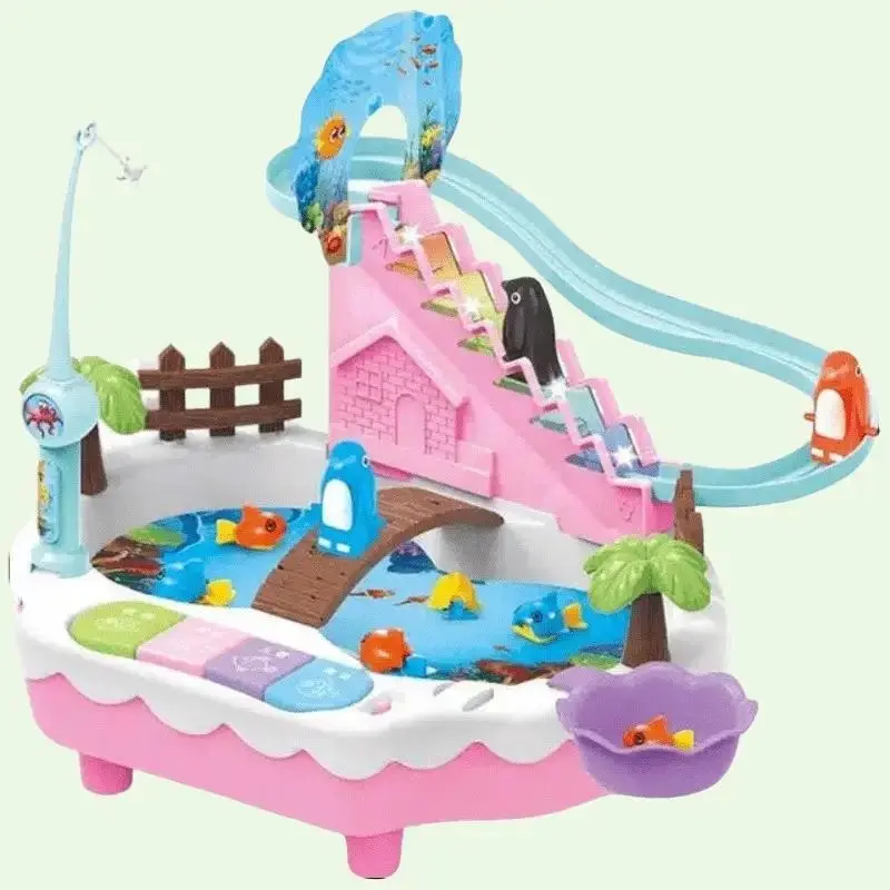 Mainan anak 2 in 1 pancingan Ikan Magnet Kombi Track Racers Penguin 4