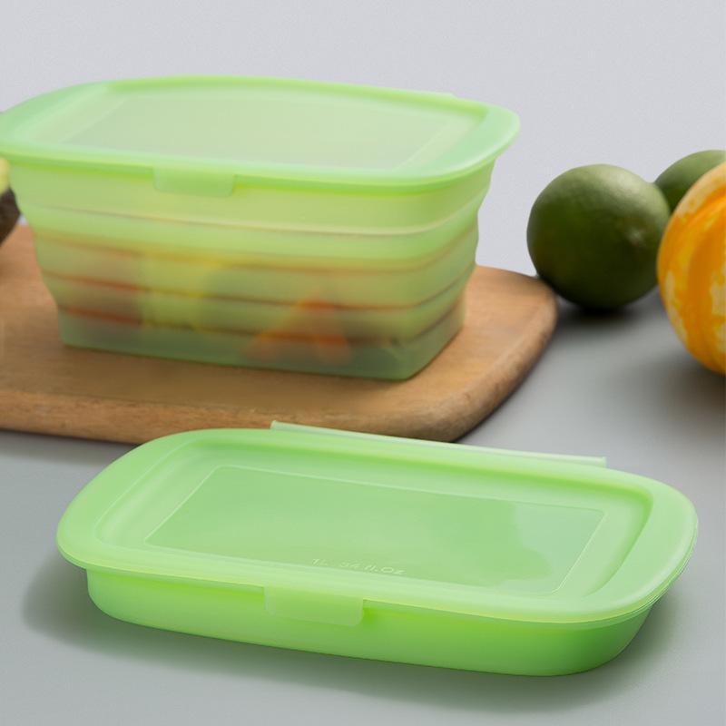 Hộp đựng thực phẩm bằng silicone có thể gấp lại với nắp đậy, giúp bảo quản rau và trái cây. Hộp cơm trưa bằng silicone có thể gấp gọn, hộp ăn trưa co giãn.