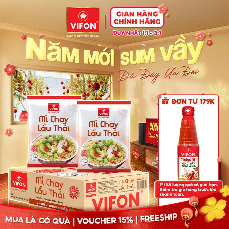   VOUCHER HOT 15%  Thùng 30 gói Mì Chay Lẩu Thái VIFON 65gr  Gói 