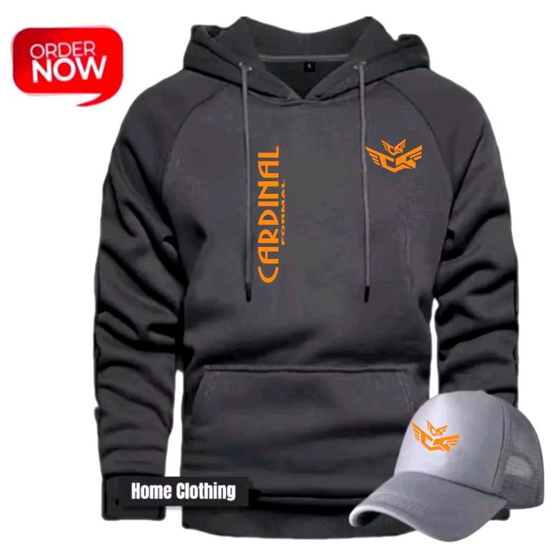 BONUS TOPI Terbaru !  Jaket Hoodie  Pria Wanita Terbaru - Hoodie Distro Pria Free Topi    Terbaru Print Oren 100% Cotton Fleece ( Bahan Tebal ) - Premium Quality Casual Lembut Nyaman 1