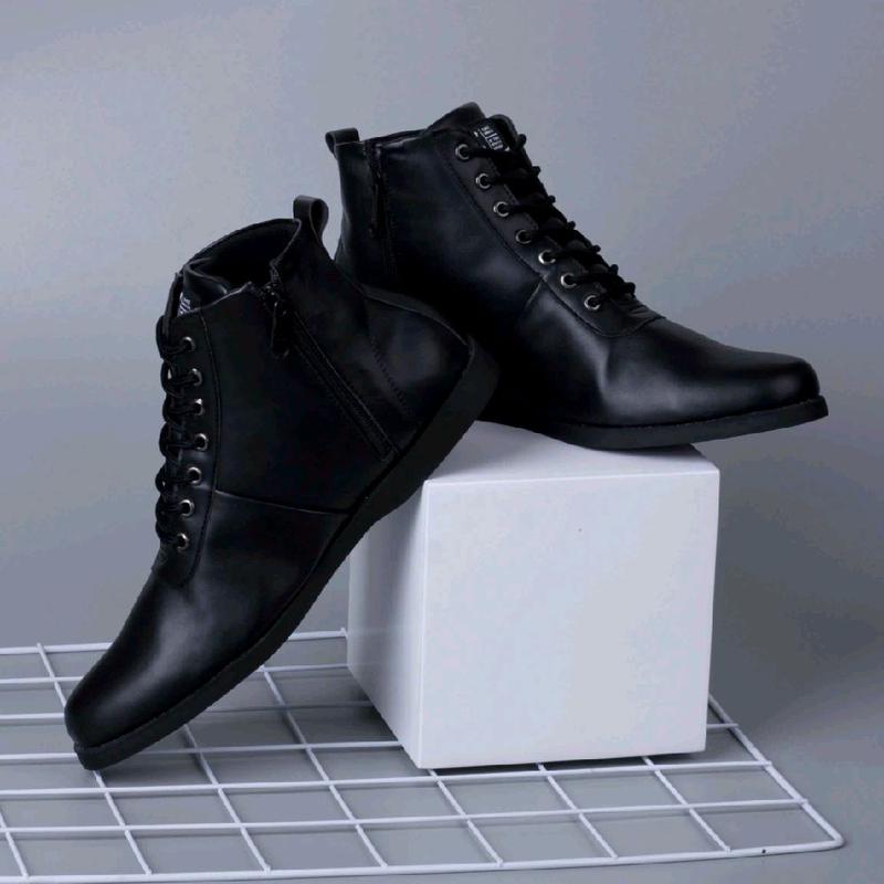 Sepatu Formal Tinggi Model Boot Pria Pantofel Hitam Paskibra Shoes sintetis fleksibel Kerja 1