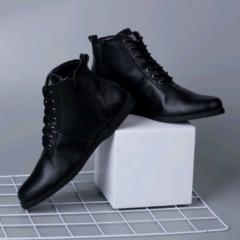 Sepatu Formal Tinggi Model Boot Pria Pantofel Hitam Paskibra Shoes sintetis fleksibel Kerja 1