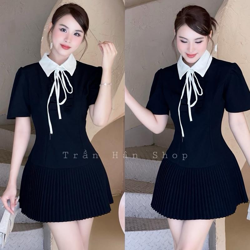 2 V348 Váy tiểu thư sang chảnh,váy tiểu thư sang chảnh váy cổ đức dập ly phối bèo ngực