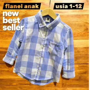 Flanel Anak Usia 1-12 Tahun Kemeja Full Kancing Aktif Lengan Panjang Katun Tebal Lembut Adem Unisex Best Seller Fashion Atasan motif  Kotak-Kotak