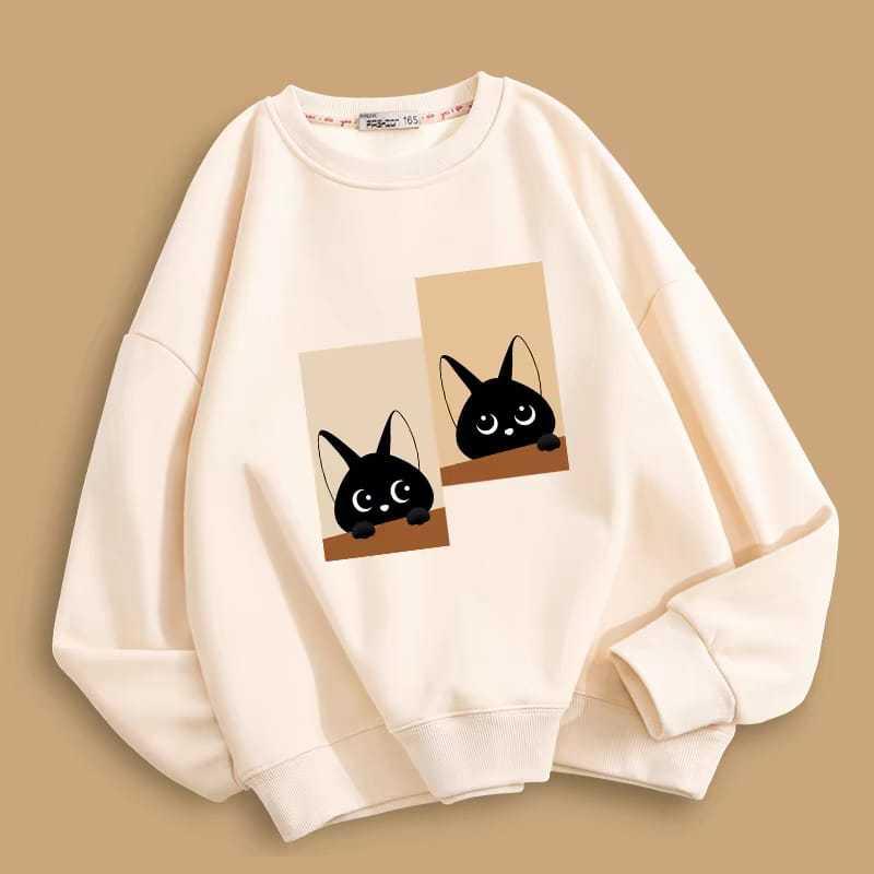 SWEATER UNISEKS 2COLOUR CAT PATTERN CUTE FLEECE hoodie starboy cewek hoodie abu abu cewek tetapi hati ku 5