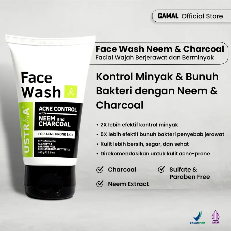 GAMAL | Ustraa Face Wash Neem & Charcoal | 100gr | Facial Wajah Berjerawat dan Berminyak 0