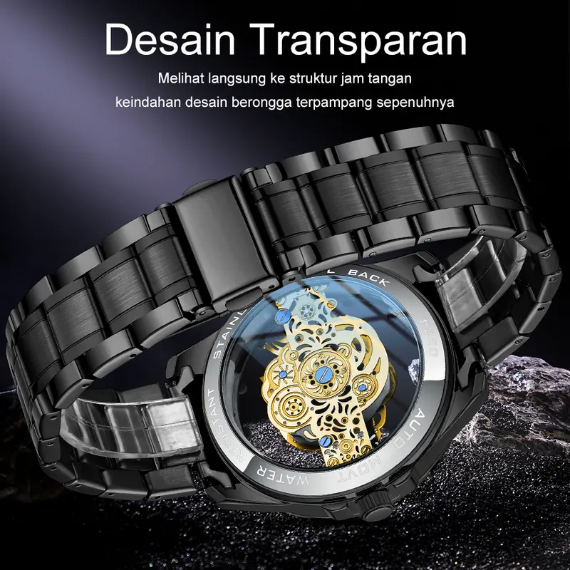 【003Harga telah diganti, cepat beli】BIDEN Jam Tangan Pria Anti Air Transparan Dial Cool Kuarsa Tali Stainless Steel Jam Tangan Cowok  YN0574 5