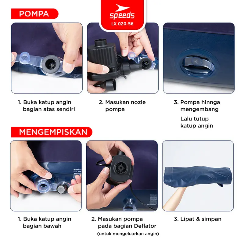 SPEEDS Matras Angin Single/Double Kasur Tiup Air Sleeping Bed Outdoor Indoor Kasur Tidur Dewasa 020-56 3