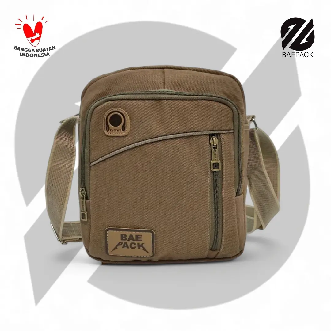 BAEPACK - Tas Kanvas Tas Selempang Kanvas Sling Bag / Tas Selempang Kanvas Pria Dengan Lubang Headset Brandon / Tas Bahu Cowok /  Tas Messenger Tas Kuliah Tas Hangout Tas Pria Selempang Canvas