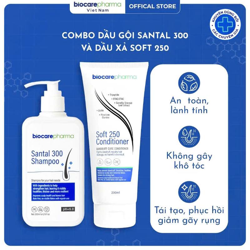 Combo Dầu Gội Santal 300 & Dầu Xả Soft 250 BioCare Pharma Hỗ Trợ Gàu Nấm Ngứa Da Đầu Chăm Sóc Tóc An Toàn Không Gây Khô Tóc