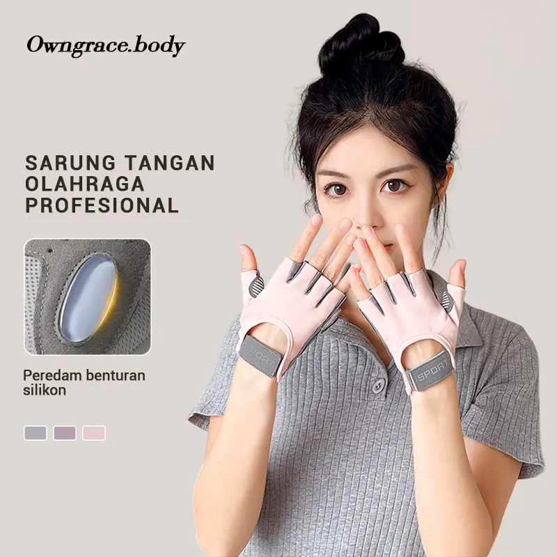 Owngrace Sarung Tangan Olahraga Wanita Unisex Half Finger Glove untuk Gym Fitness Angkat Beban Sepeda. Perlindungan Matahari Non-Slip Bernapas Anti Licin. Athletics Glove Sport Premium