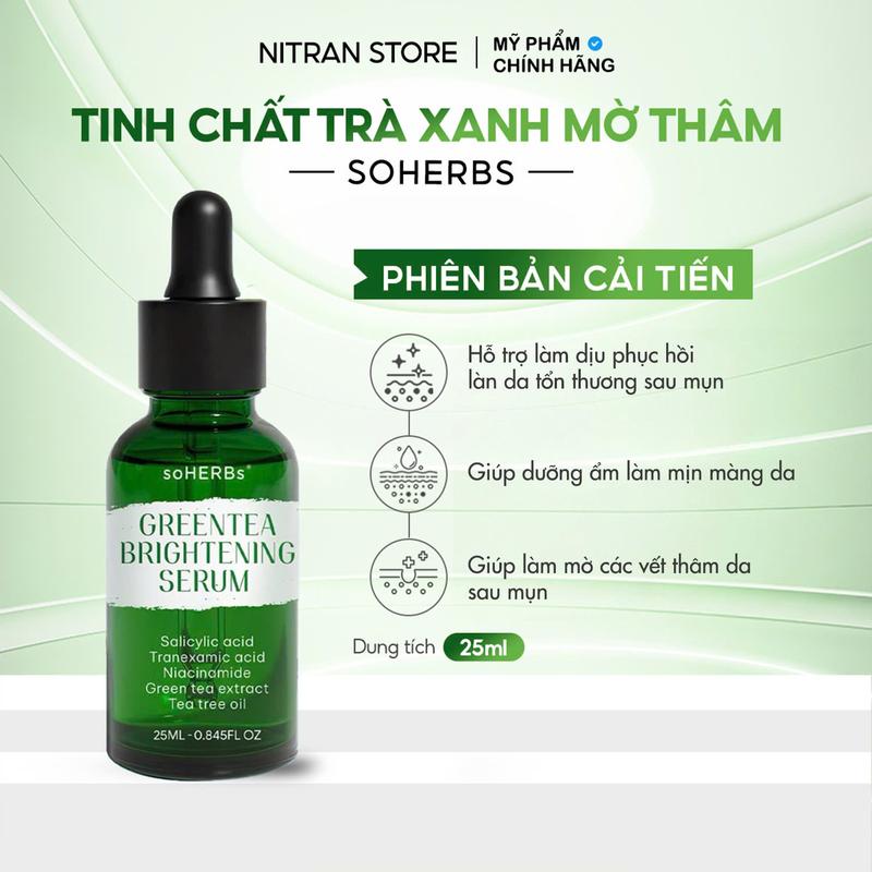 MỚI Tinh Chất Trà Xanh 25ml Soherbs Hỗ Trợ Làm Mờ Thâm Giảm Mụn Dành Cho Tất Cả Các Loại Da Nữ Serum Skincare
