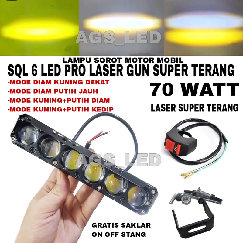 LAMPU SOROT SQL 6 LED PRO SUPER TERANG LASER LED CAHAYA KUNING PUTIH/LAMPU SOROT MOTOR DAN MOBIL SQL 6 LED PRO 2