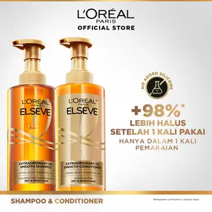 L'Oreal Paris Extraordinary Oil Premium Shampoo & Conditioner Sleek 440ml - Melembapkan Rambut Kering, Meluruskan Kusut, Mencegah Bercabang, Bebas Silicone - Haircare