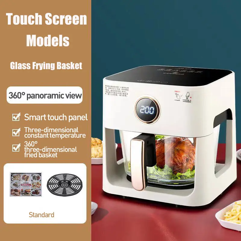 【8L】Ready Stock Home Air Fryer Intelligent Home Visual Touch Screen Electric Fryer Oil Free 8L Multi-function Chip Oven IDO type